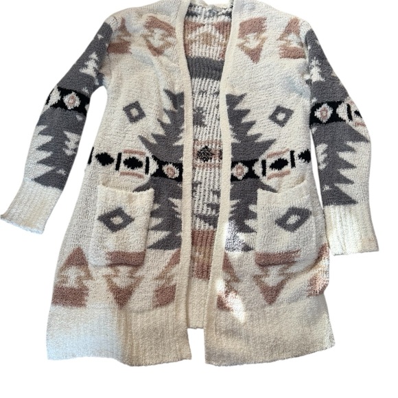Warm & Cozy Aztec Cardigan Boho Neutral Fuzzy Women L Boho Festival Grannycore - Picture 2 of 7